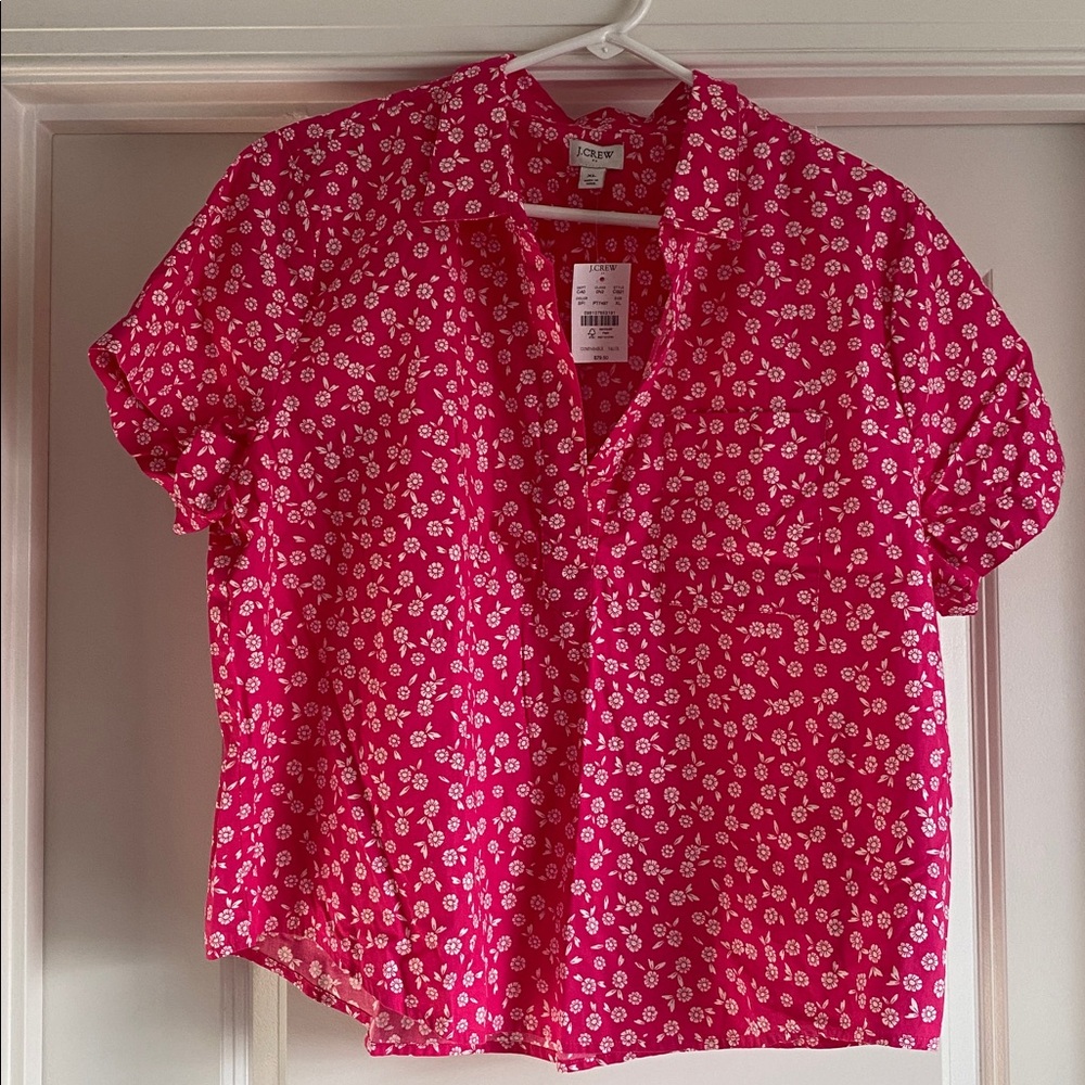 NWT J. Crew Bright Pink Short-Sleeve Floral Blouse